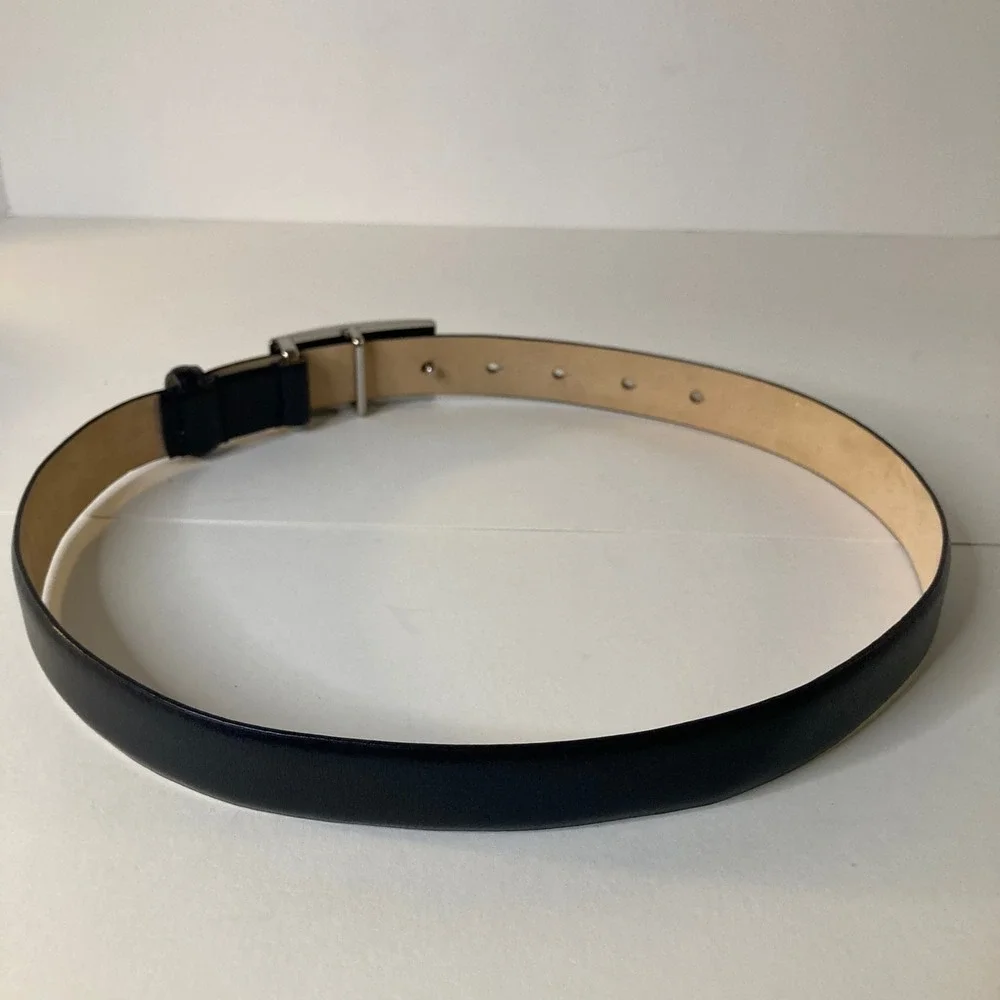 Womens DKNY Italian Leather Belt Black S Silver‎ Buckle